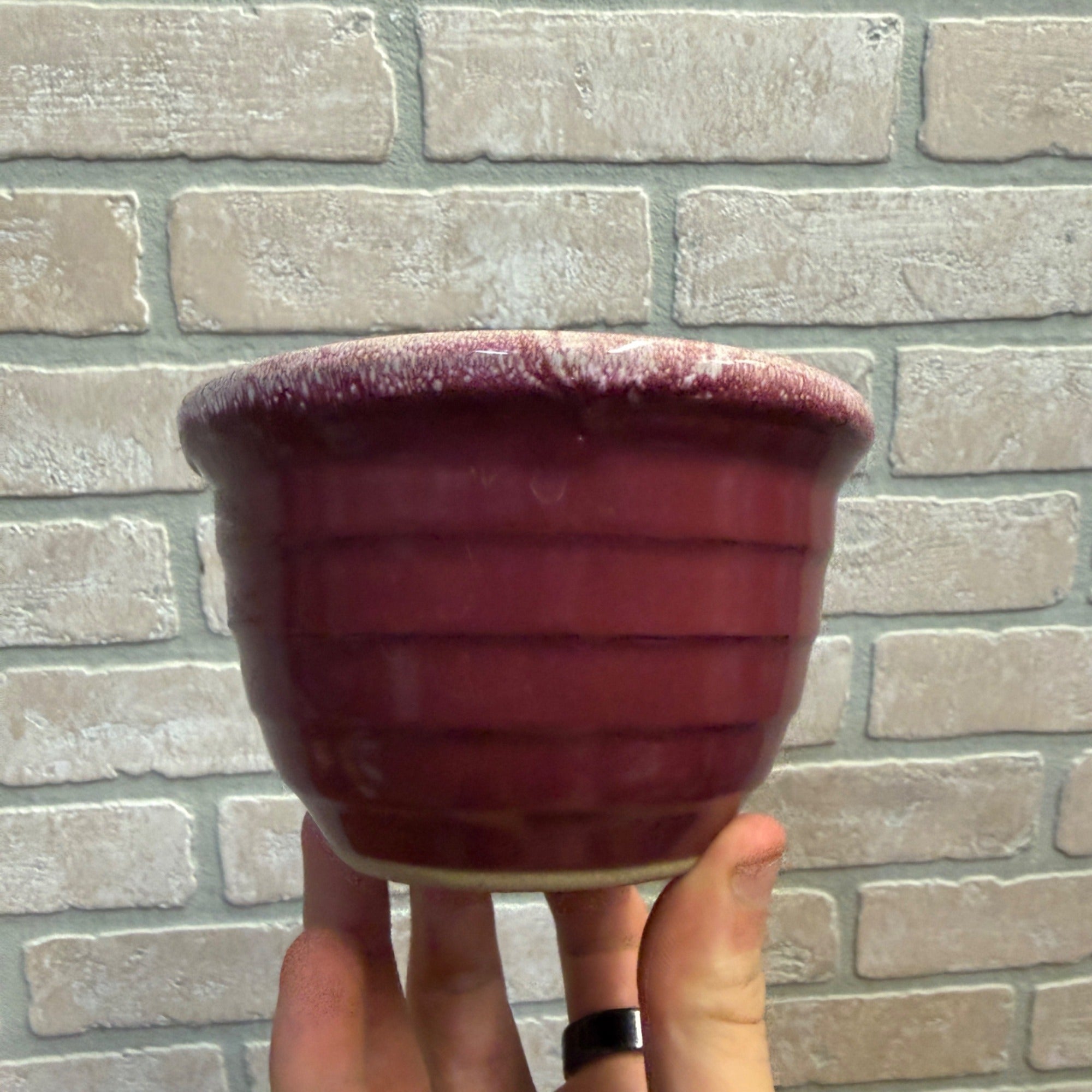 Vintage Small 5" Kitchen Pottery Bowl Red /Purple USA Made 2060 Mccoy?