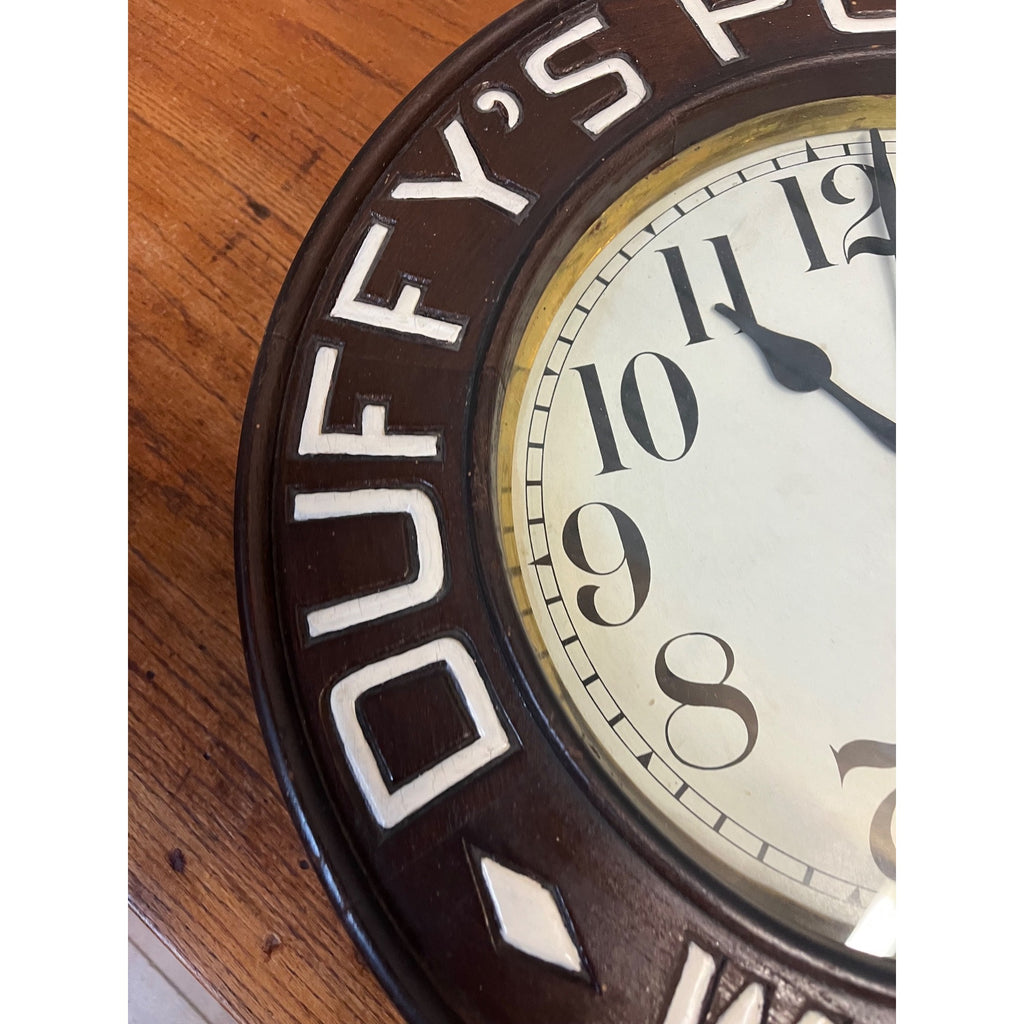 Original 1920s Duffys Malt Whiskey Advertising Wall Clock Sign New Haven Vintage