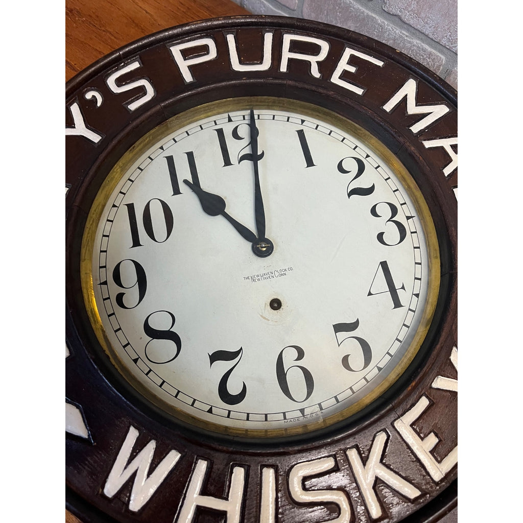 Original 1920s Duffys Malt Whiskey Advertising Wall Clock Sign New Haven Vintage