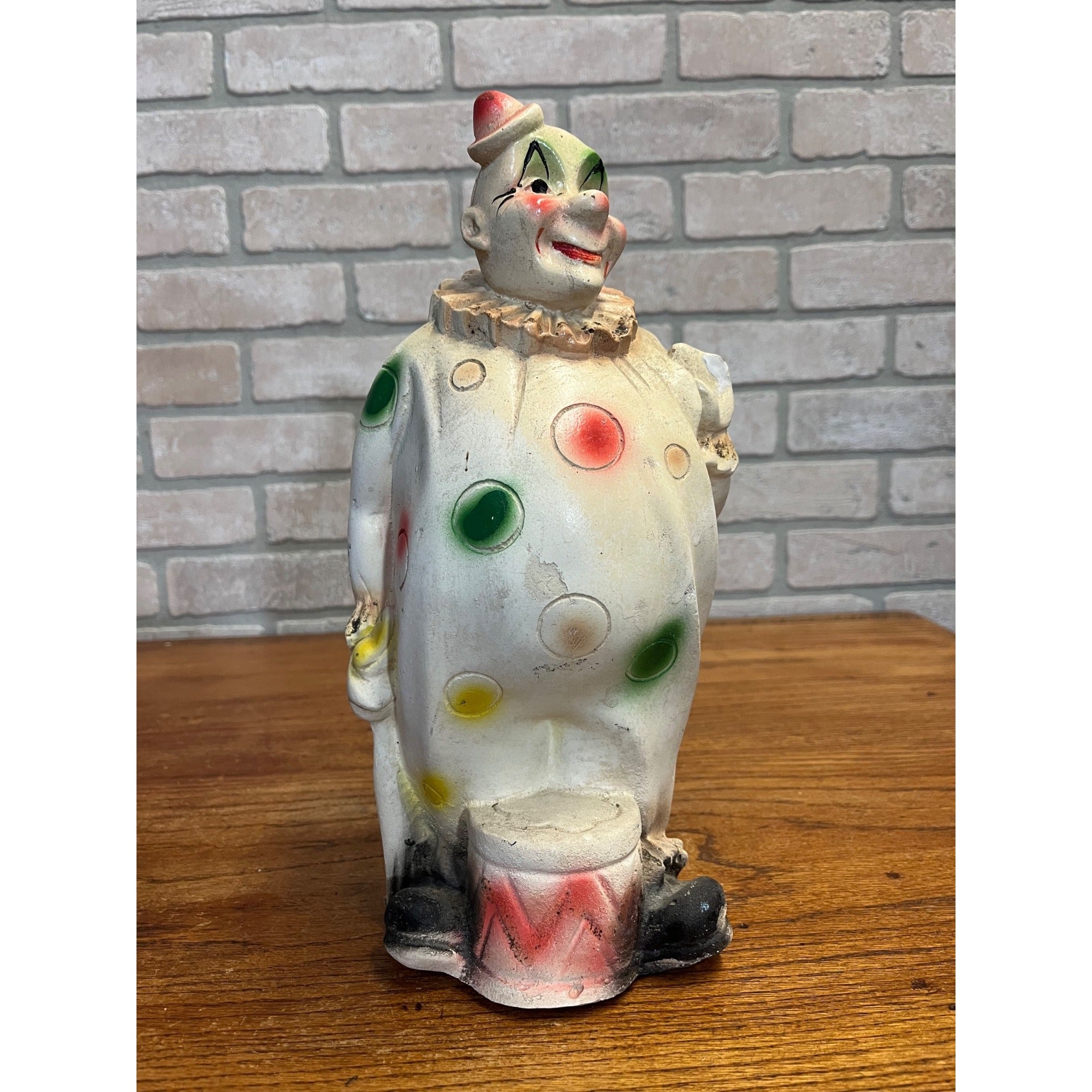 Vintage 1930s Chalkware Clown Carnival Circus Prize Large 12.75" Tall Decor