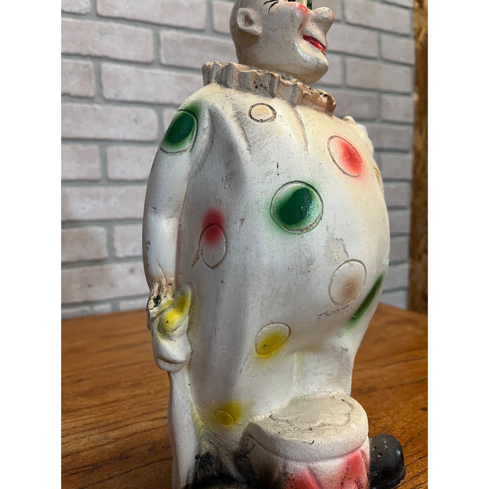 Vintage 1930s Chalkware Clown Carnival Circus Prize Large 12.75" Tall Decor