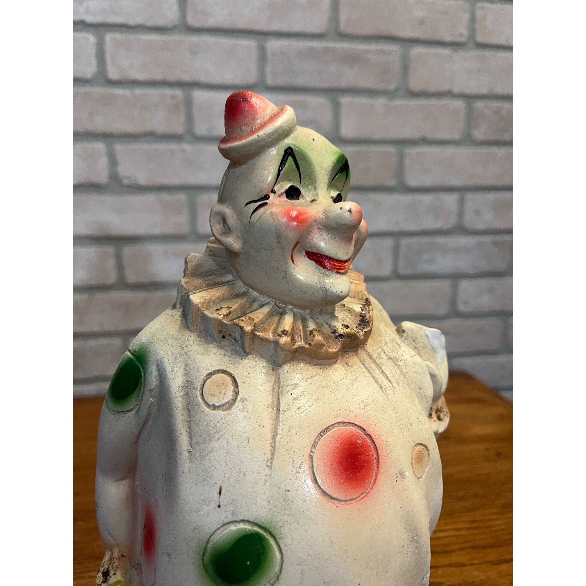 Vintage 1930s Chalkware Clown Carnival Circus Prize Large 12.75" Tall Decor