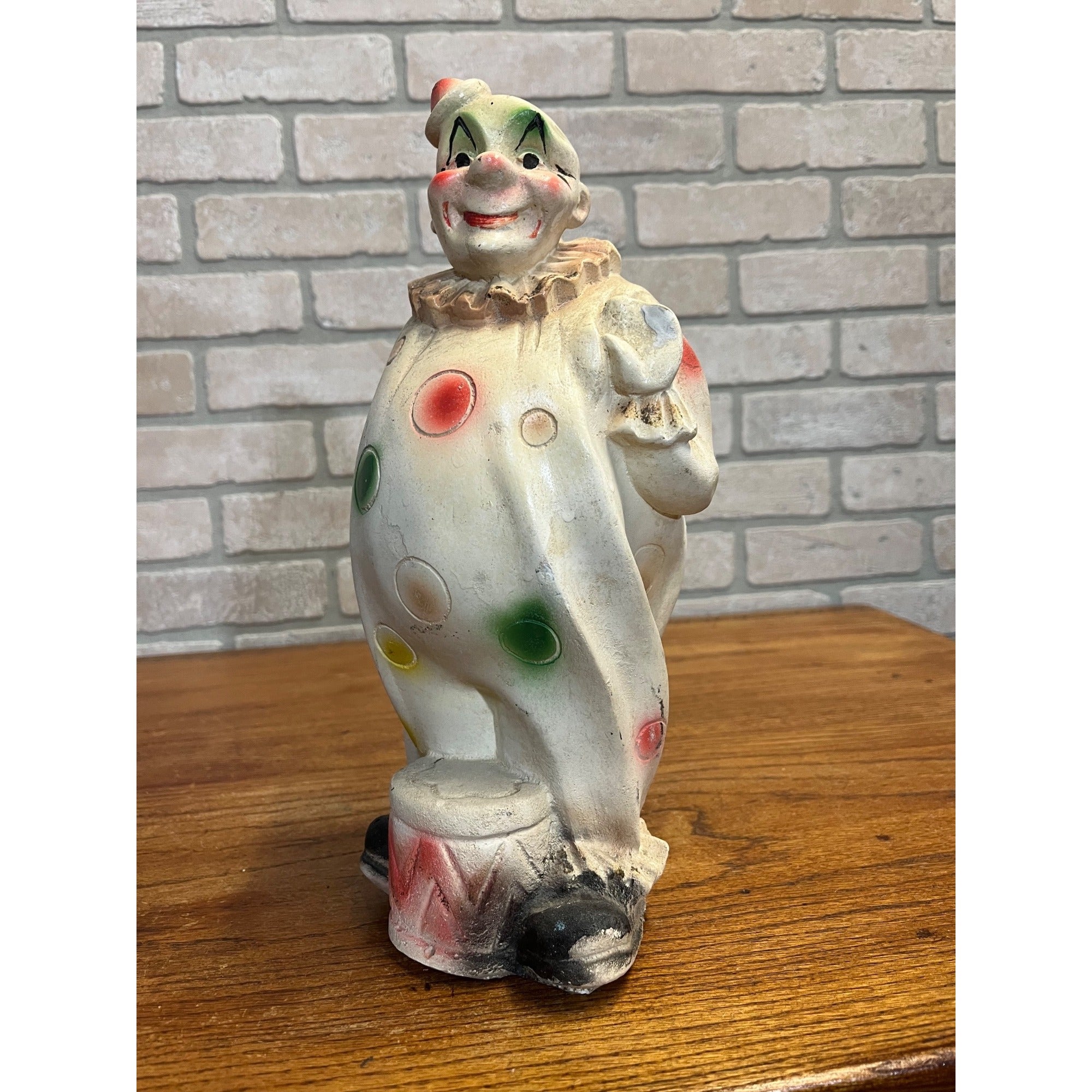 Vintage 1930s Chalkware Clown Carnival Circus Prize Large 12.75" Tall Decor