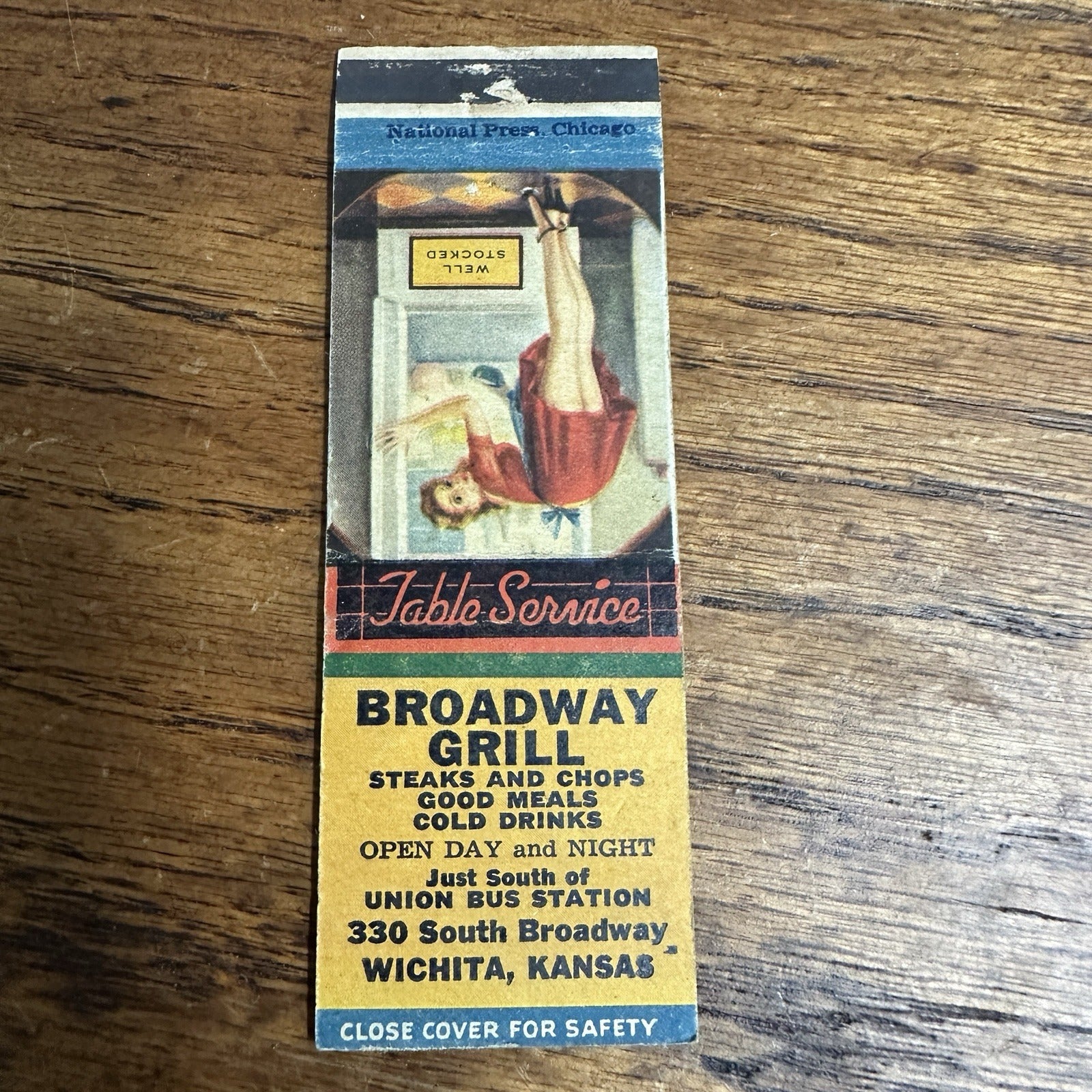 1940s 1950s Pinup Girlie Girly Matchbook Cover Broadway Grill Wichita Kansas