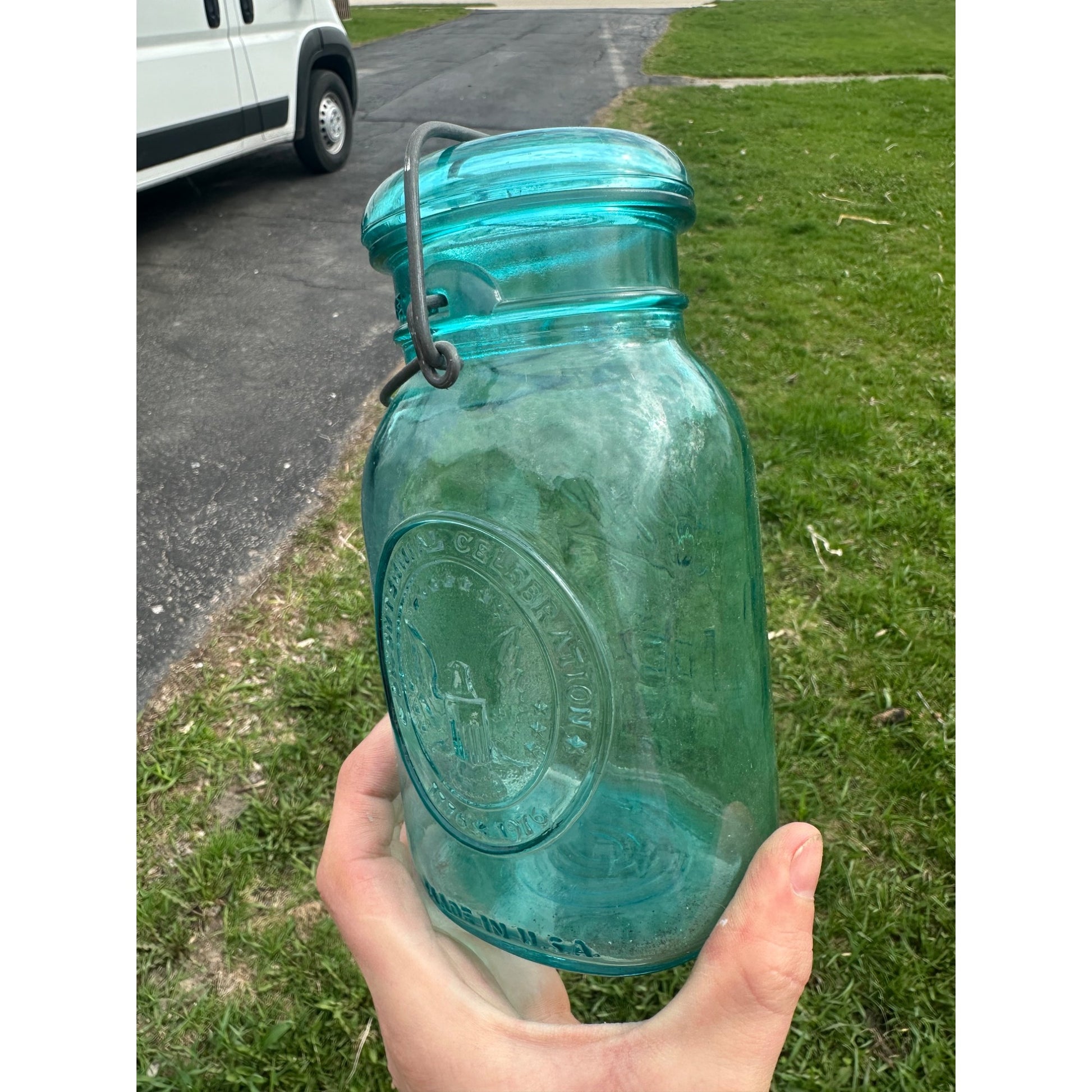 Vintage Ball Ideal Blue Aqua Mason Quart-Jar Bicentennial Celebration 1776-1976