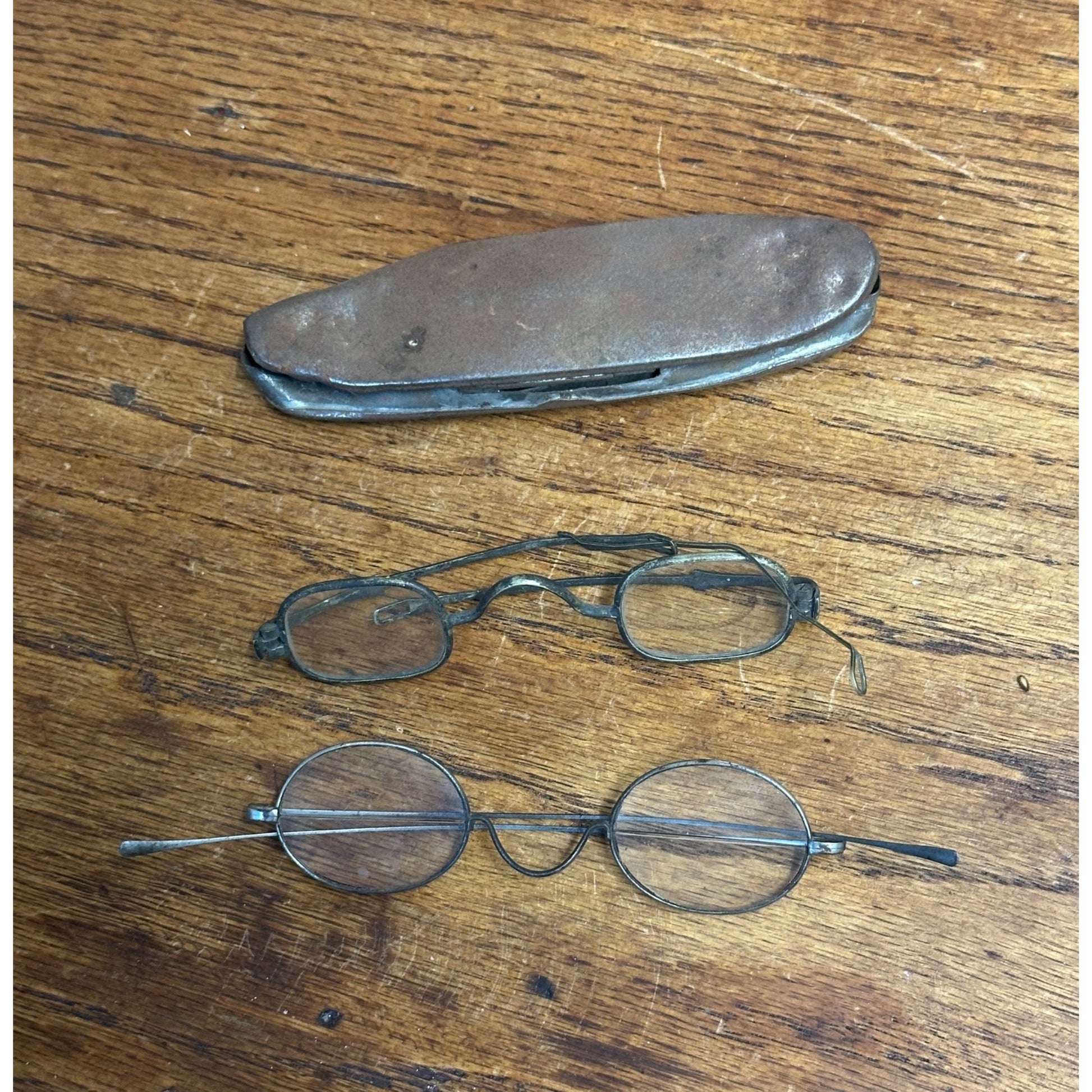 Antique 19th Century Eyeglasses Spectacles w/ Metal Case 1800s Split Bifocal