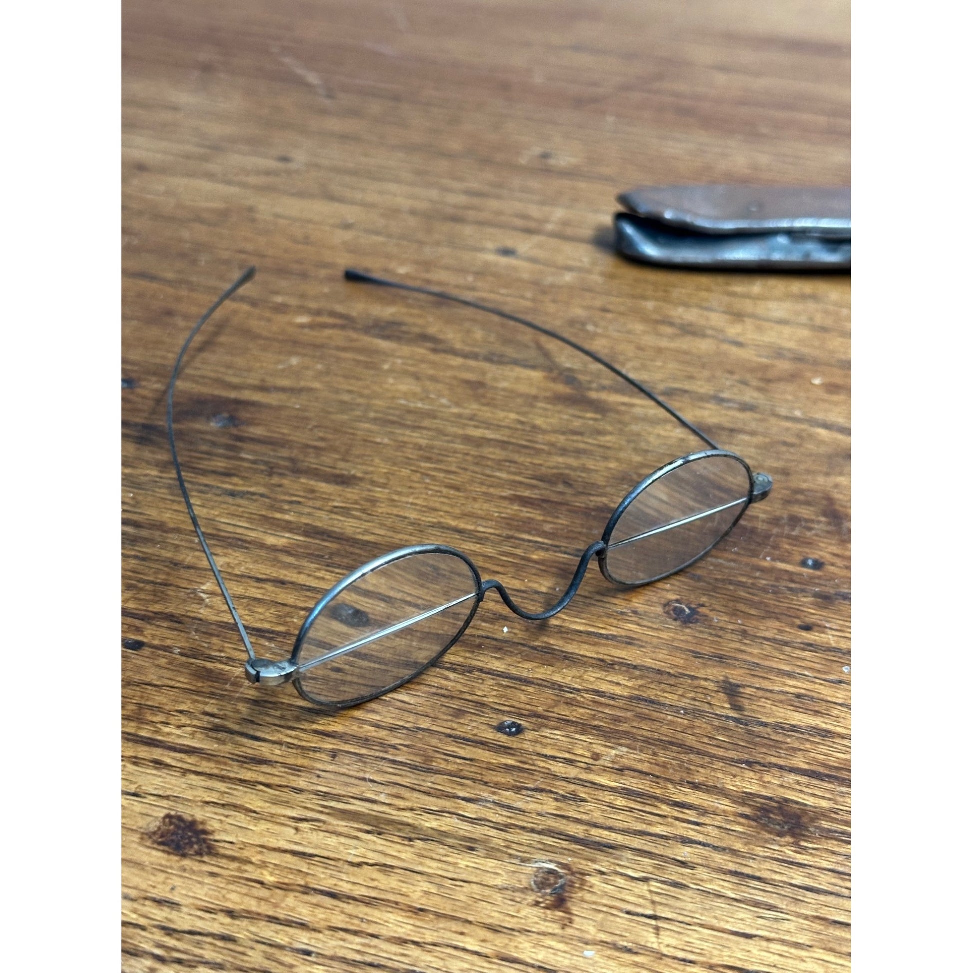 Antique 19th Century Eyeglasses Spectacles w/ Metal Case 1800s Split Bifocal