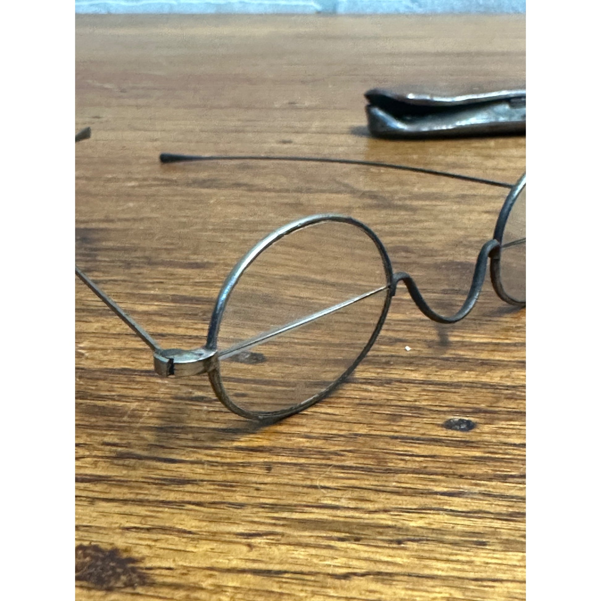 Antique 19th Century Eyeglasses Spectacles w/ Metal Case 1800s Split Bifocal