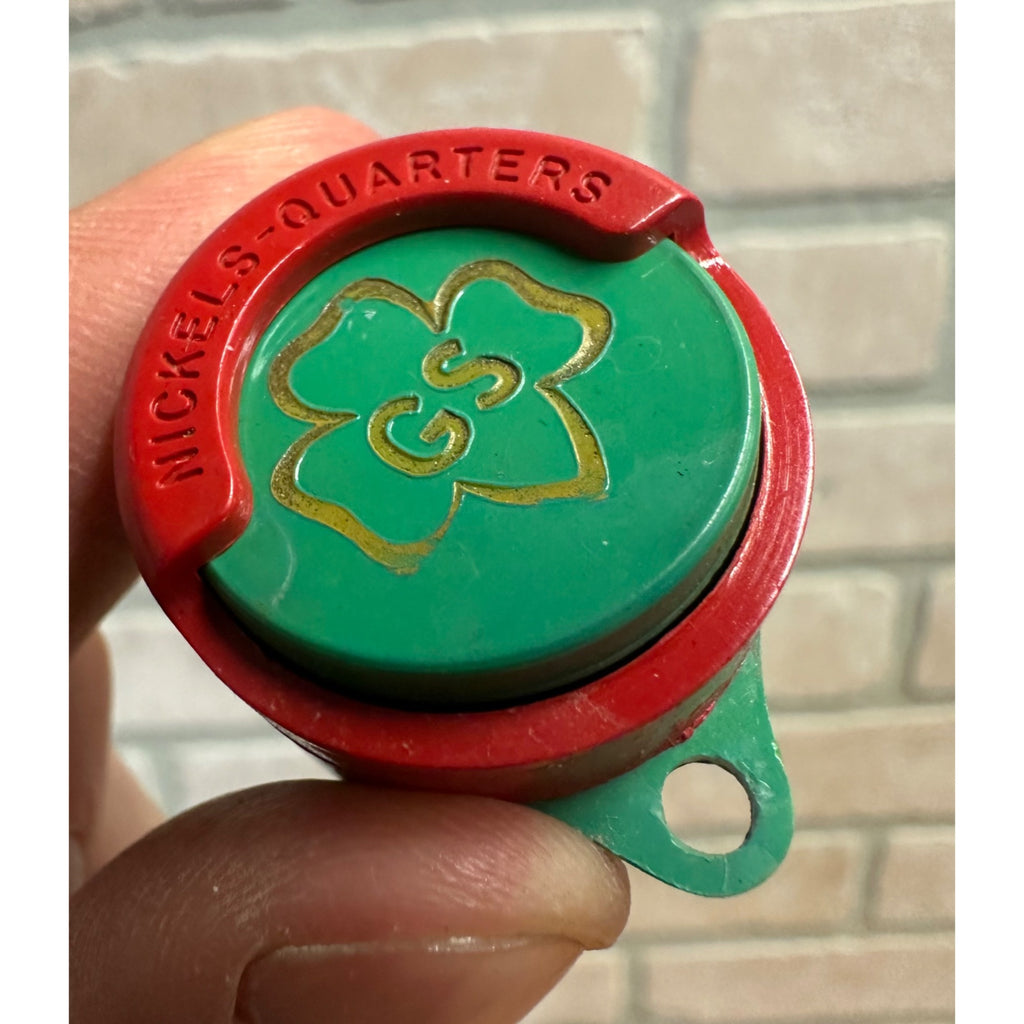 Vintage 1960's Girl Scout Coin Holder Keychain Two-Sided Plastic Red Green