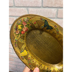 Antique Victorian Tin Litho Oval Metal Tray Butterflies Flowers Floral 1900s