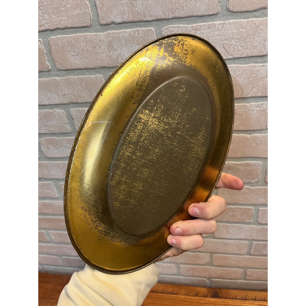 Antique Victorian Tin Litho Oval Metal Tray Butterflies Flowers Floral 1900s