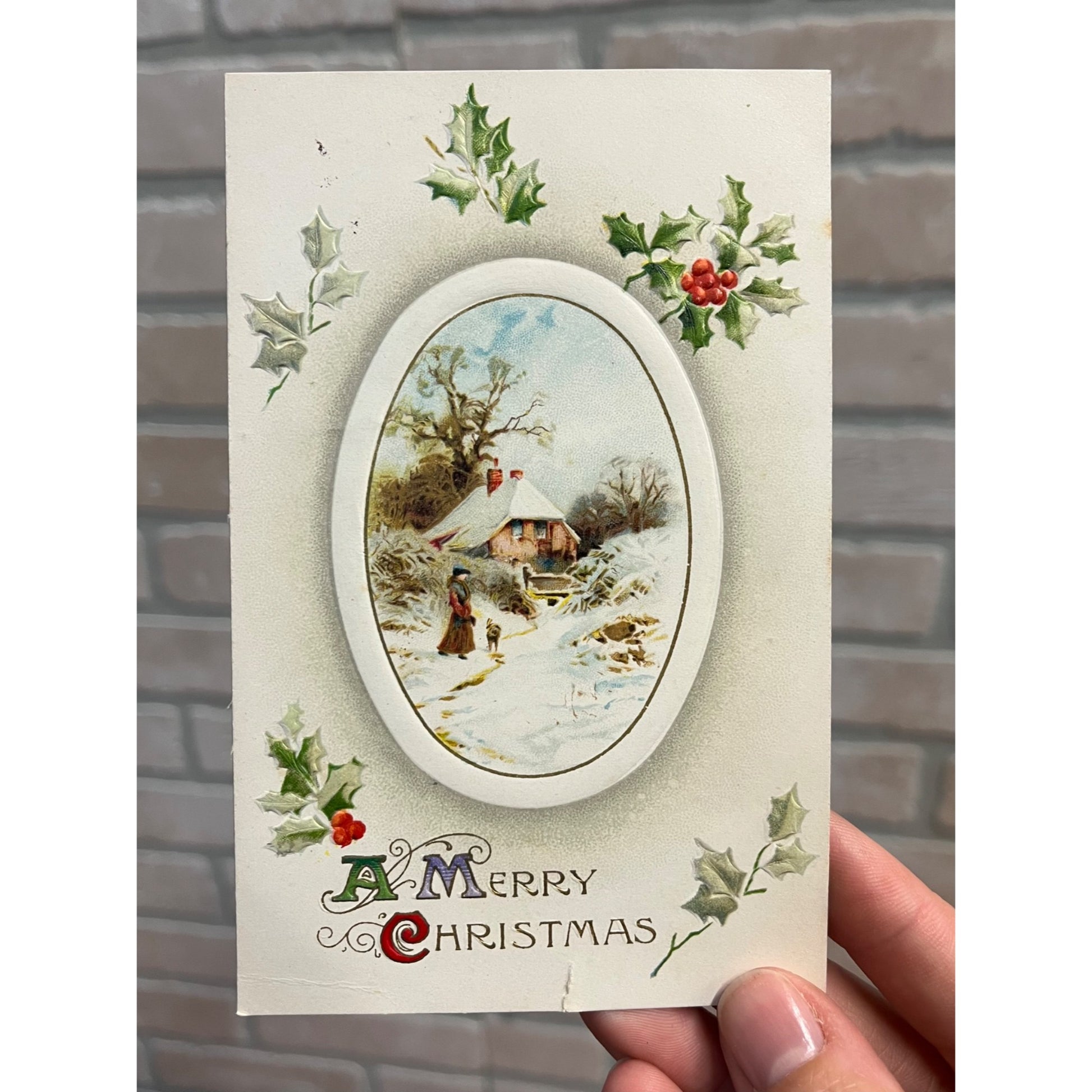 Vintage 1909 Christmas Postcard w/ Christmas Seal Tied US American Red Cross