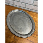 Vintage 1960s MCM Stainless Serving Oval Platter Hammered Tray Olde Hall 16x12