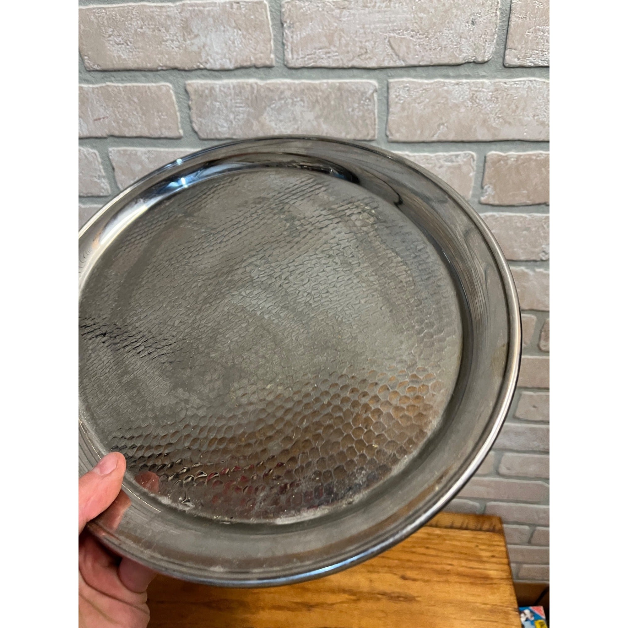 Vintage 1960s MCM Stainless Serving Oval Platter Hammered Tray Olde Hall 16x12