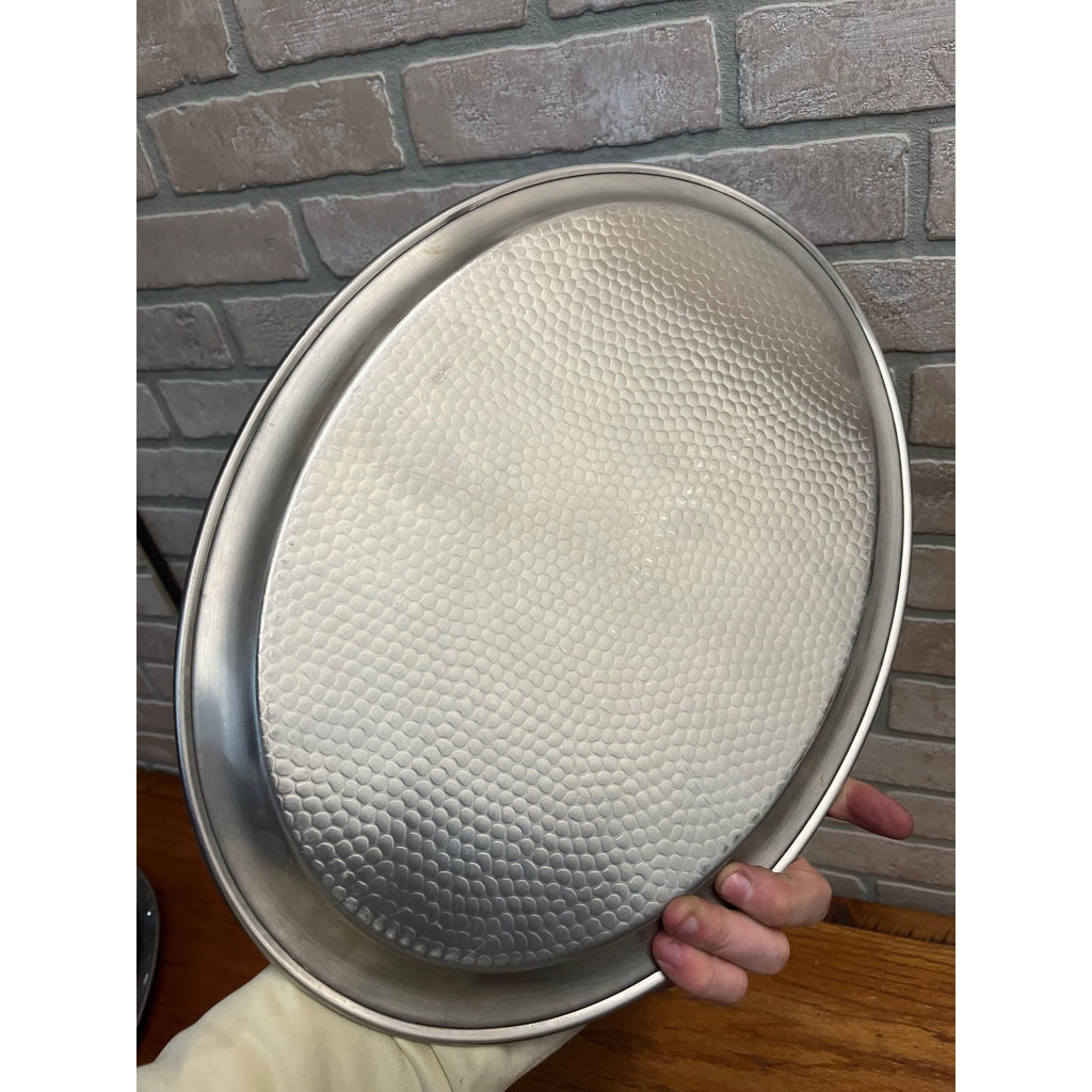 Vintage 1960s MCM Stainless Serving Oval Platter Hammered Tray Olde Hall 16x12