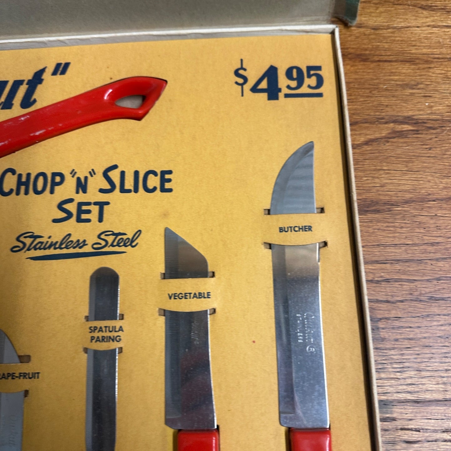 Neat NOS Mid Century Quikcut Knife Set Kitchen Stainless Steel Red