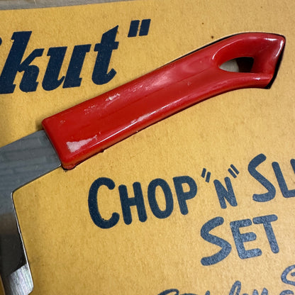 Neat NOS Mid Century Quikcut Knife Set Kitchen Stainless Steel Red