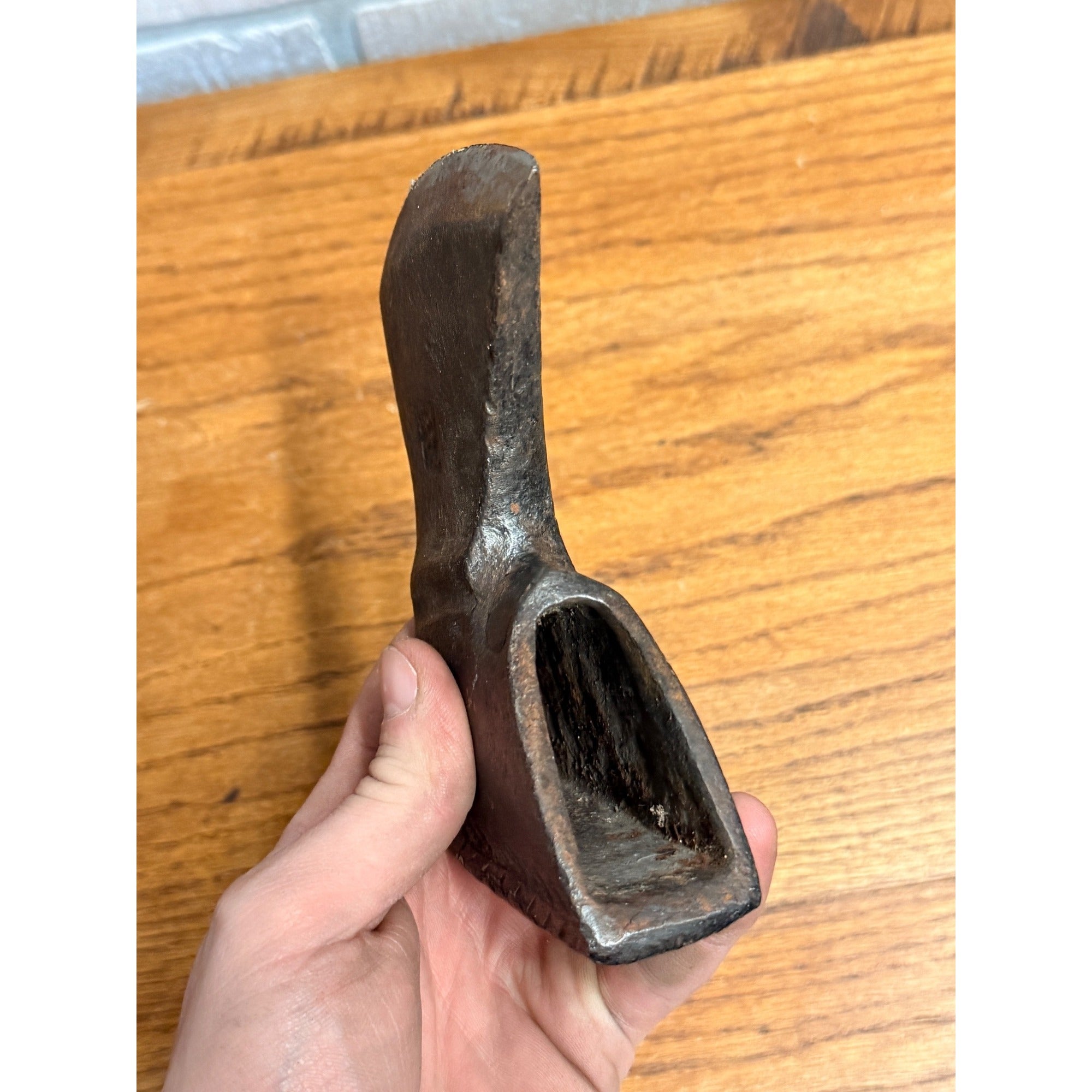 Antique 19th c. Blacksmith Forged Bearded Hewing Axe Single Bit Engraved Leaf