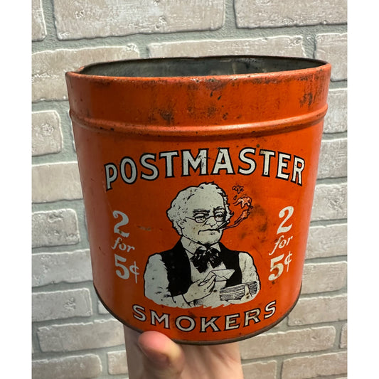 Vintage Postmaster Smokers Tobacco Tin Cigar Advertising Can - No Lid