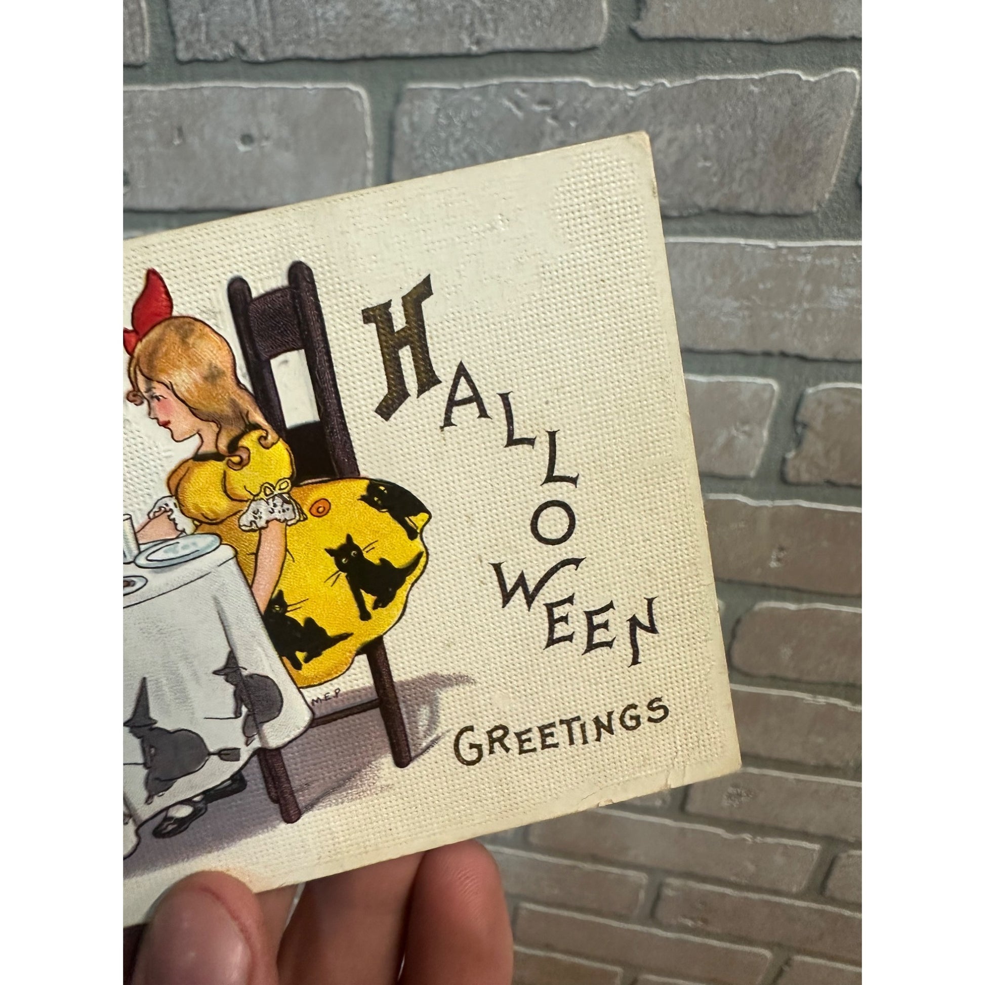 Halloween Postcard Stecher 400B Children JOL Witches Cats Artist Signed MEP