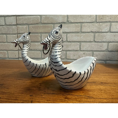 Vtg MCM Figural ZEBRA Bowls Aldo Londi for Bitossi Italy White and Black Set 2