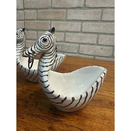 Vtg MCM Figural ZEBRA Bowls Aldo Londi for Bitossi Italy White and Black Set 2