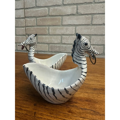 Vtg MCM Figural ZEBRA Bowls Aldo Londi for Bitossi Italy White and Black Set 2