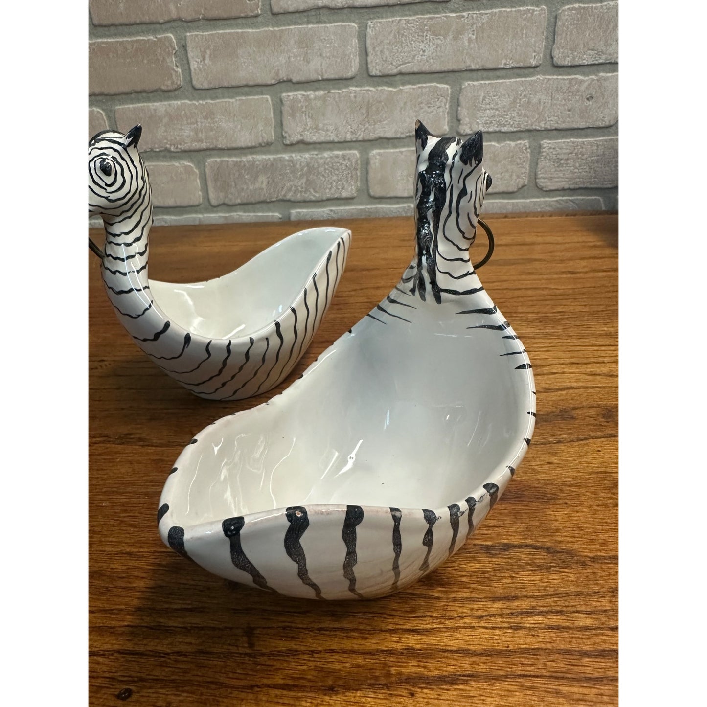 Vtg MCM Figural ZEBRA Bowls Aldo Londi for Bitossi Italy White and Black Set 2