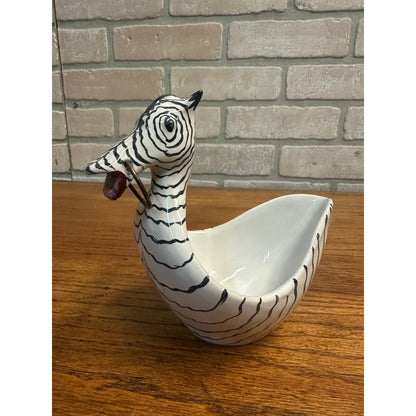 Vtg MCM Figural ZEBRA Bowls Aldo Londi for Bitossi Italy White and Black Set 2