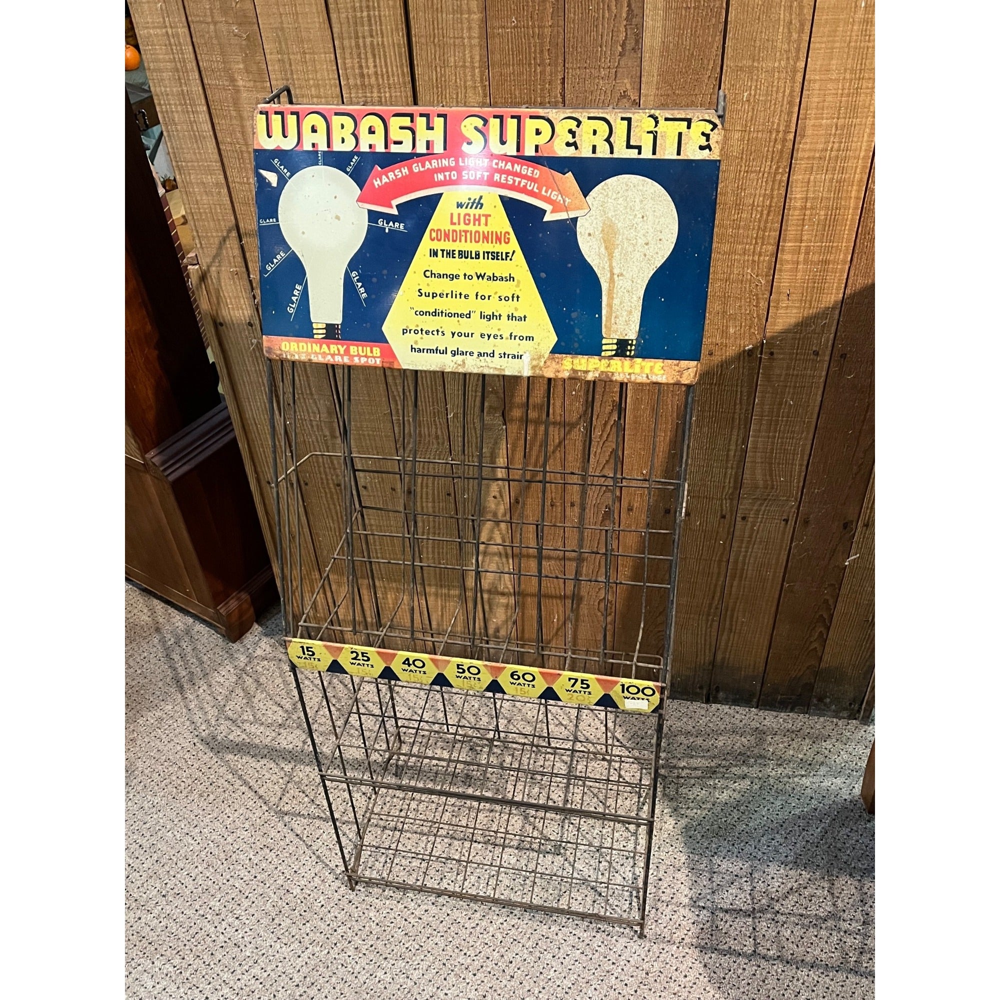 Vintage Wabash Superlite Light Bulbs Store Display Rack Sign Advertising