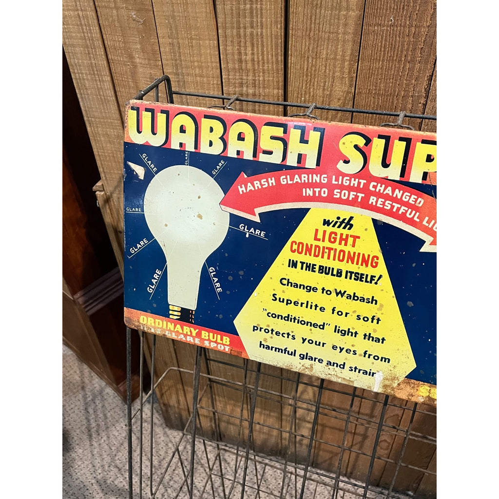 Vintage Wabash Superlite Light Bulbs Store Display Rack Sign Advertising