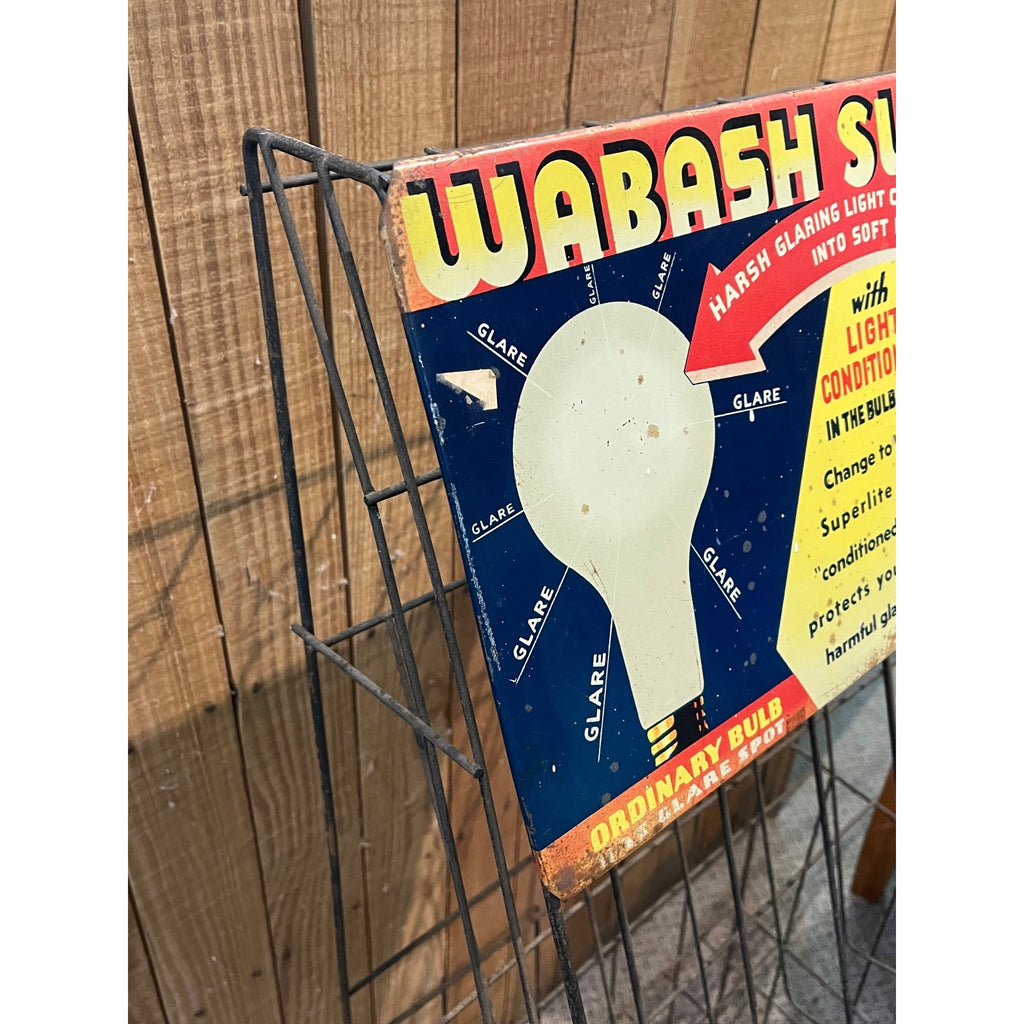 Vintage Wabash Superlite Light Bulbs Store Display Rack Sign Advertising
