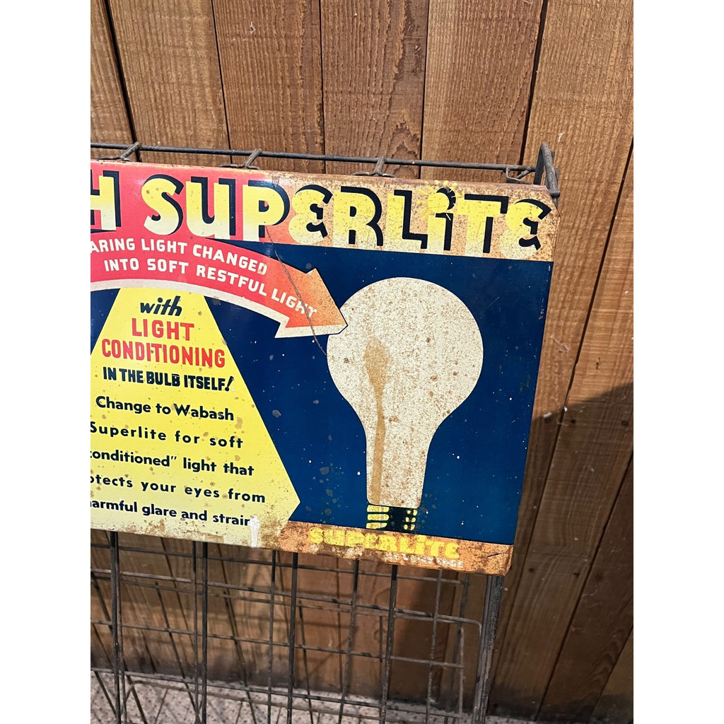Vintage Wabash Superlite Light Bulbs Store Display Rack Sign Advertising