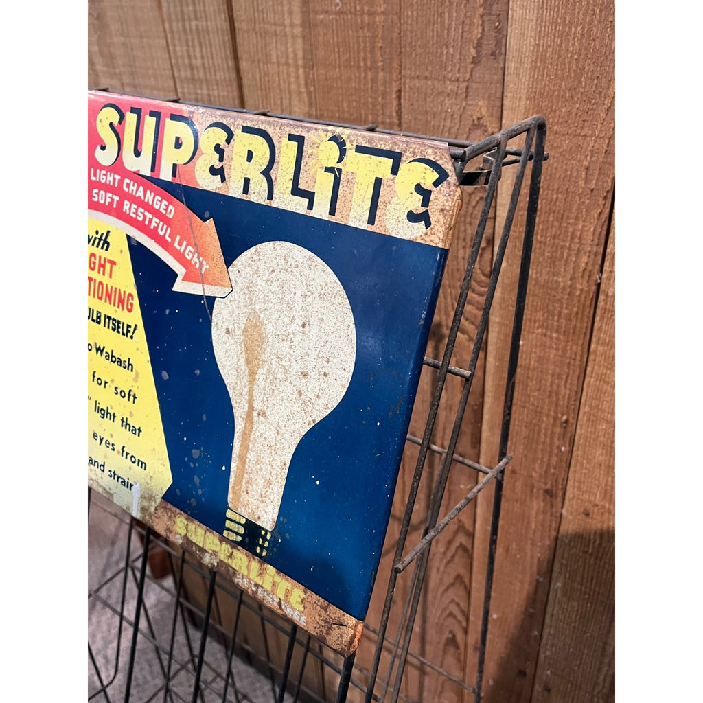 Vintage Wabash Superlite Light Bulbs Store Display Rack Sign Advertising