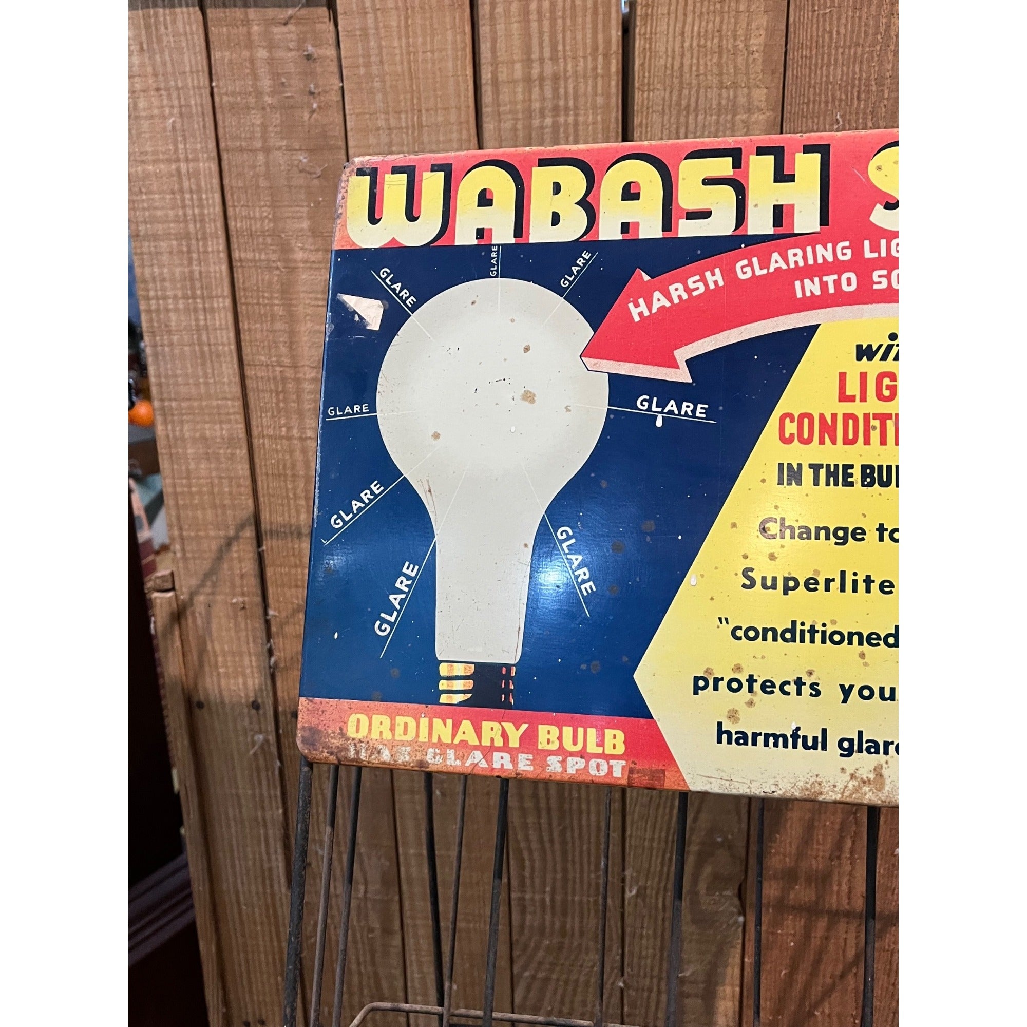 Vintage Wabash Superlite Light Bulbs Store Display Rack Sign Advertising
