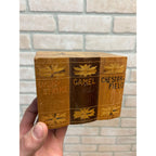 Vintage Wood Book Figural Cigarette Inlaid Box Holder Lucky Strike Camel Chesterfield