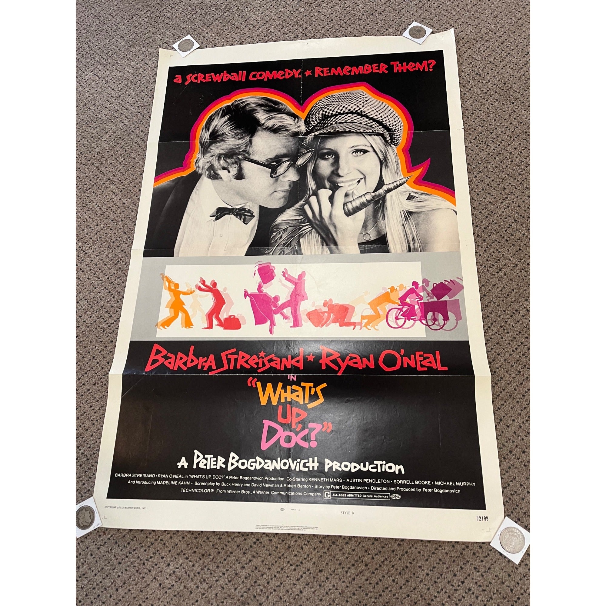 Vintage 1972 What's Up Doc 1-Sheet Original Movie Poster 27x41 Barbara Streisand