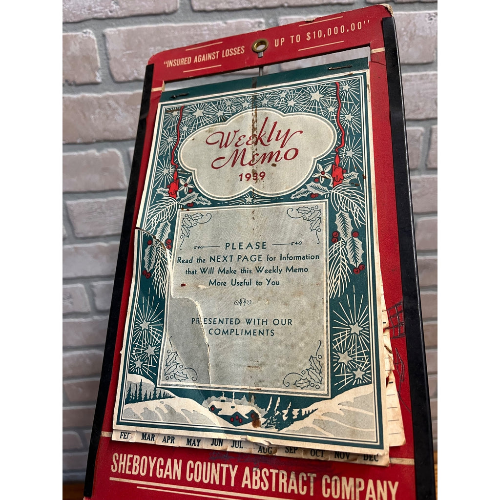 Vintage 1939 Sheboygan County Abstract Company Advertising Weekly Memo Calendar