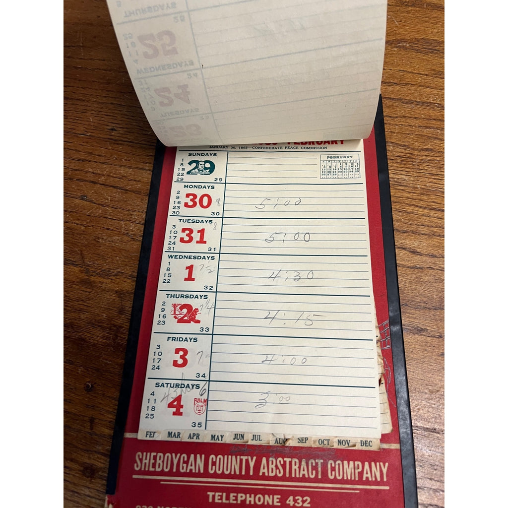 Vintage 1939 Sheboygan County Abstract Company Advertising Weekly Memo Calendar