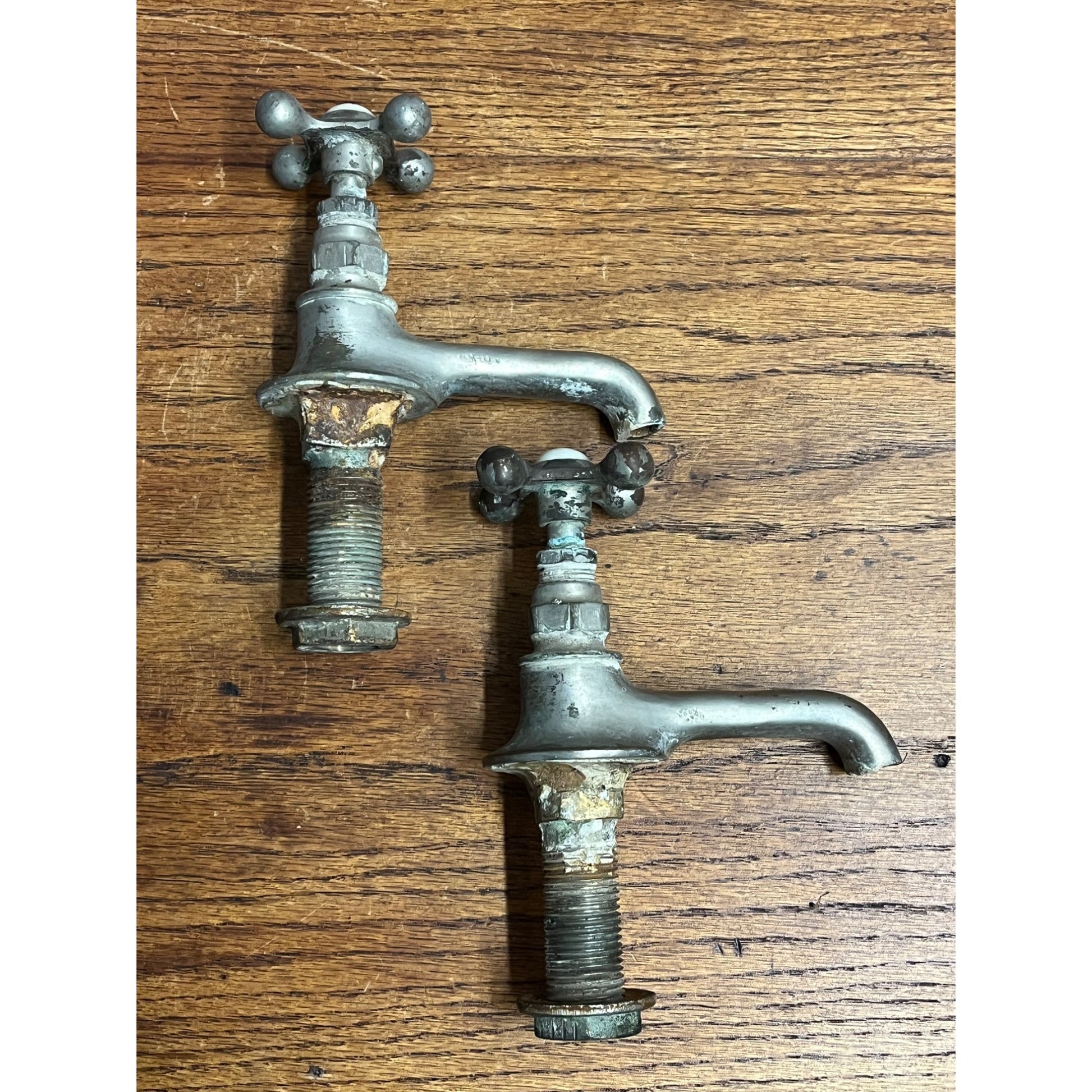 Vintage Hot Cold Bathroom Sink Tub Faucet Spouts Brass Set Pair Parts Plated
