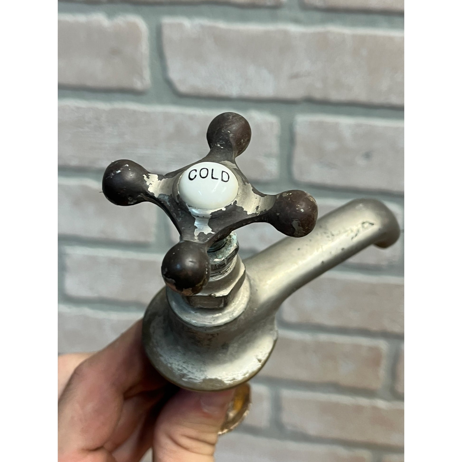 Vintage Hot Cold Bathroom Sink Tub Faucet Spouts Brass Set Pair Parts Plated