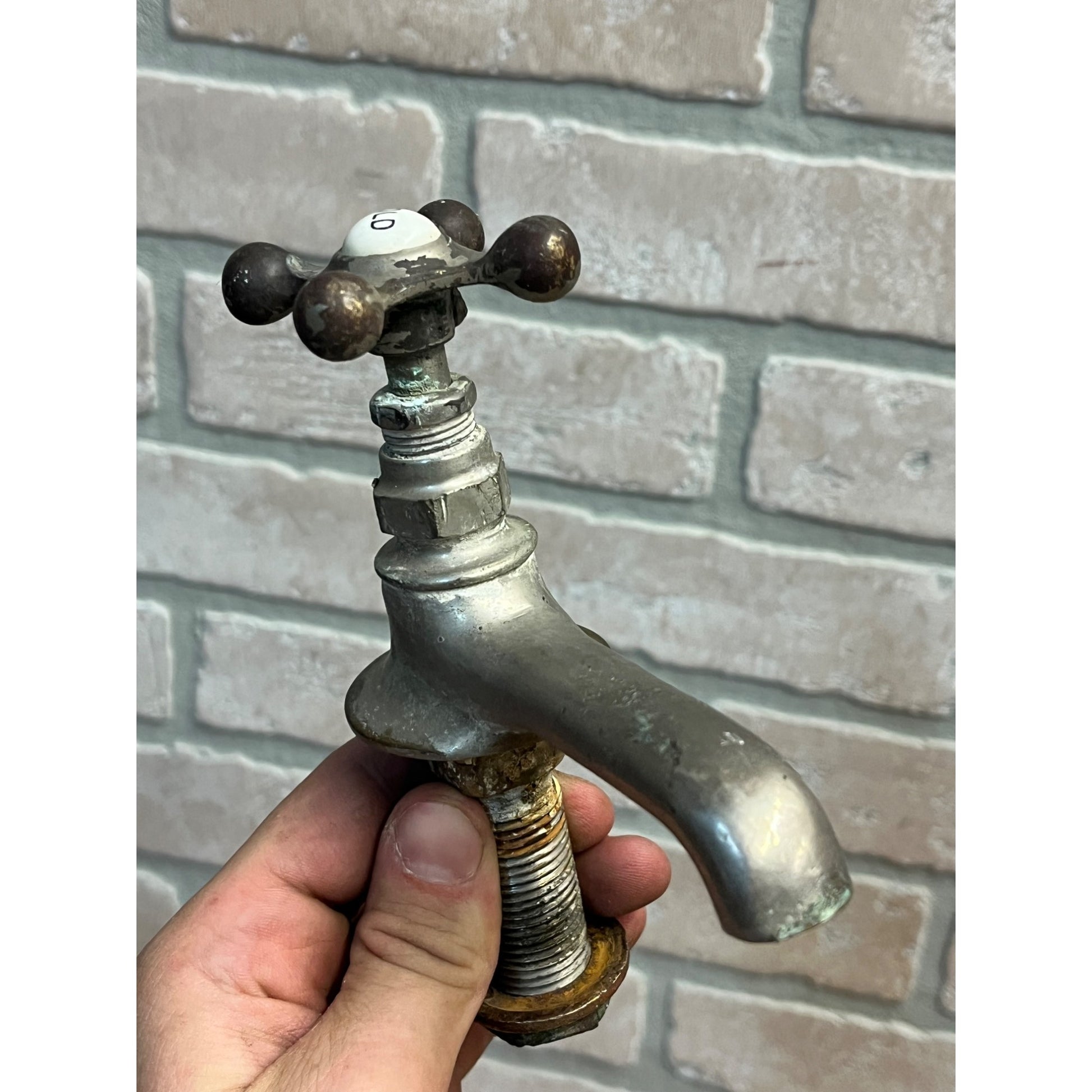 Vintage Hot Cold Bathroom Sink Tub Faucet Spouts Brass Set Pair Parts Plated