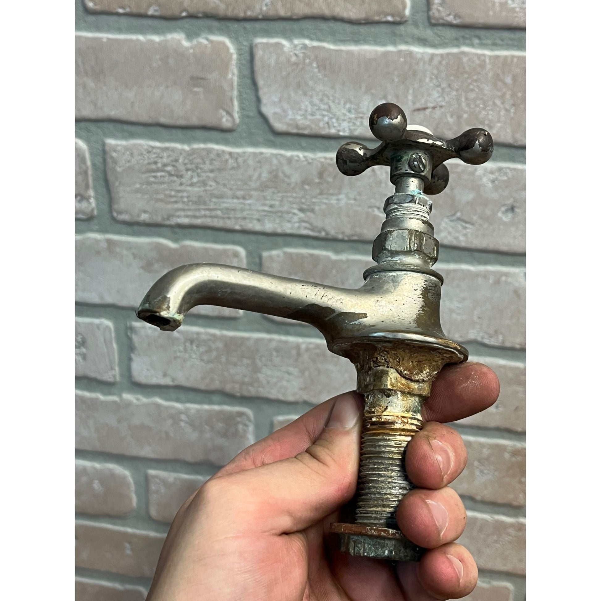 Vintage Hot Cold Bathroom Sink Tub Faucet Spouts Brass Set Pair Parts Plated