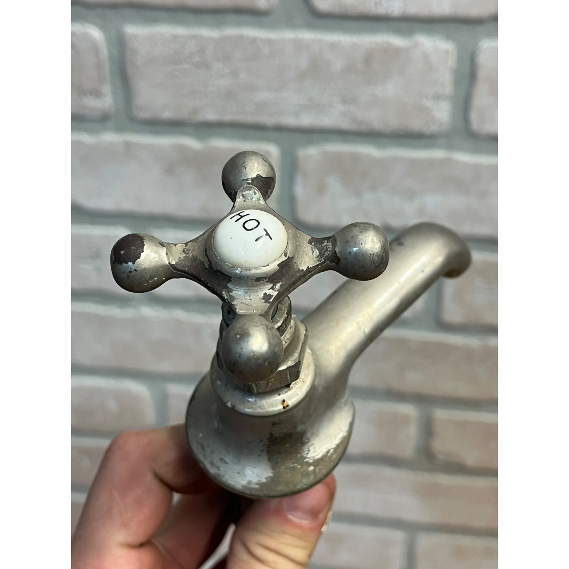 Vintage Hot Cold Bathroom Sink Tub Faucet Spouts Brass Set Pair Parts Plated