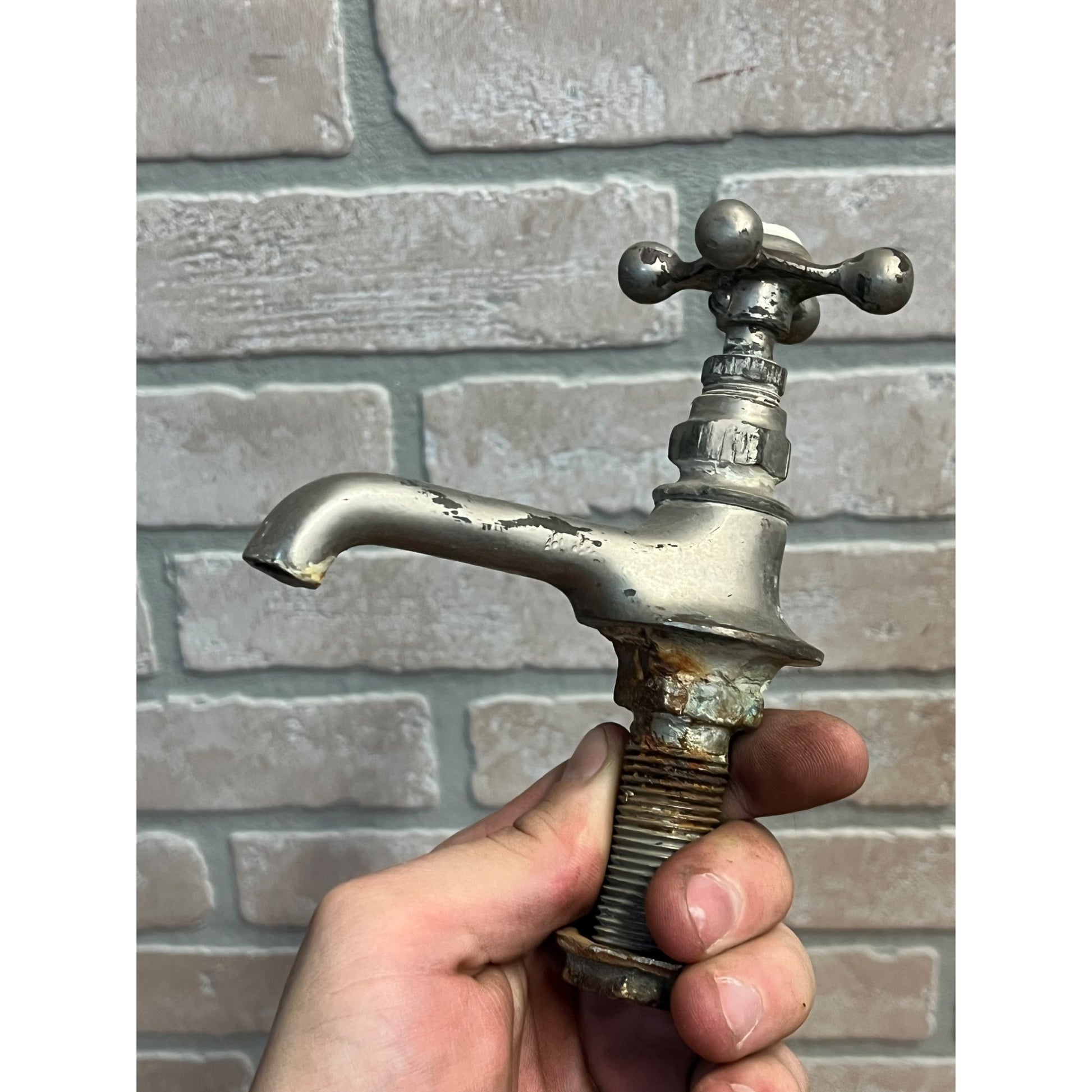 Vintage Hot Cold Bathroom Sink Tub Faucet Spouts Brass Set Pair Parts Plated