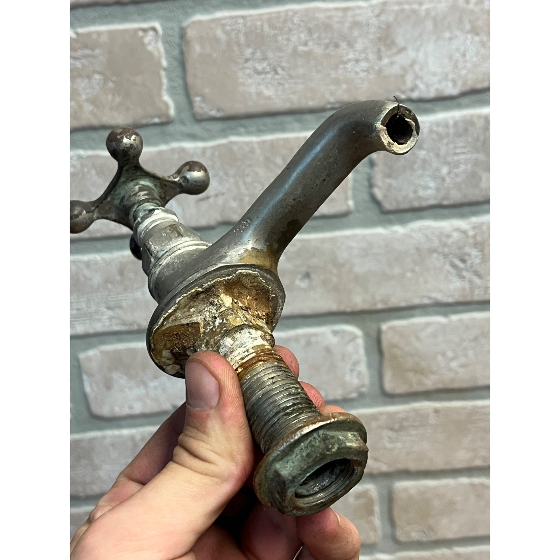 Vintage Hot Cold Bathroom Sink Tub Faucet Spouts Brass Set Pair Parts Plated