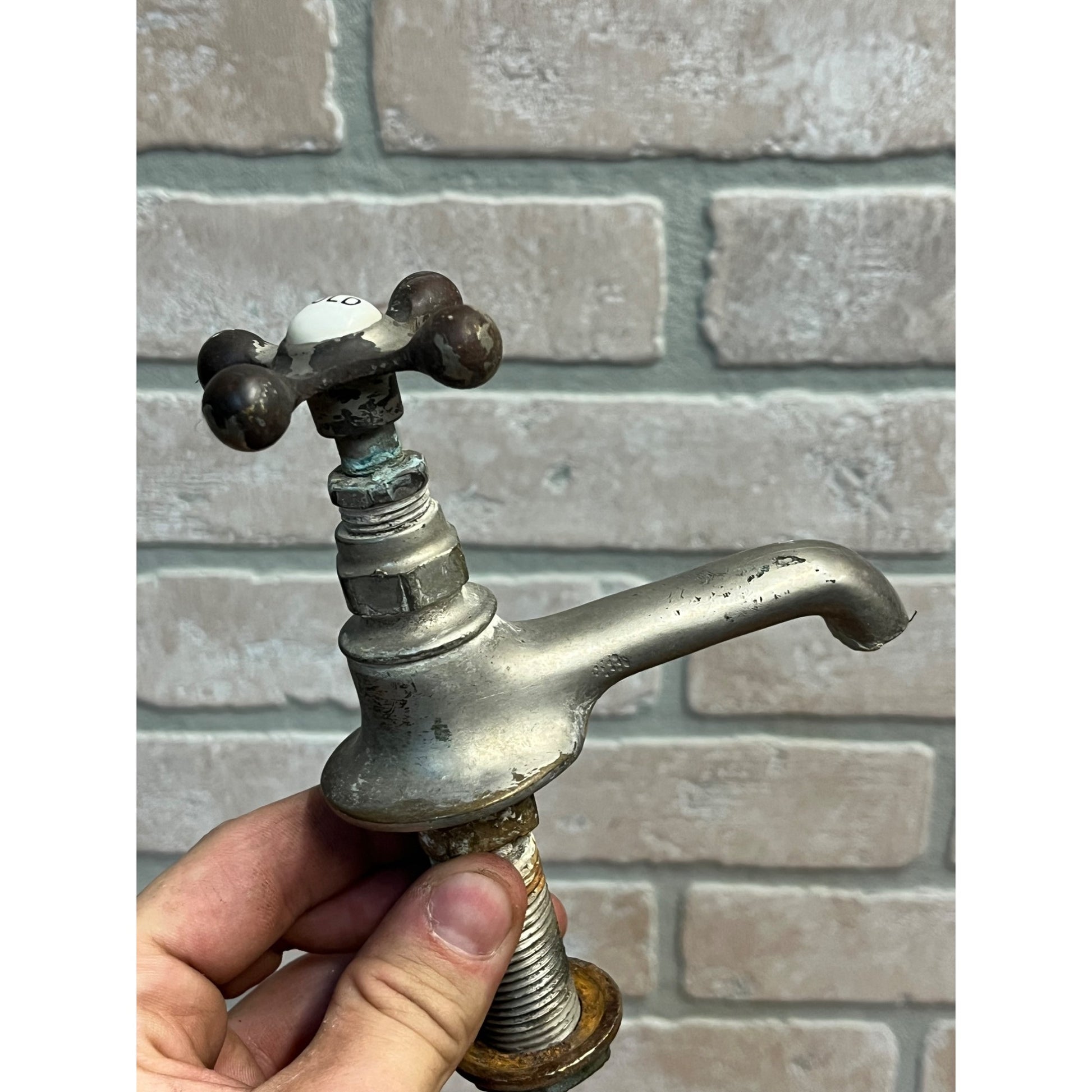 Vintage Hot Cold Bathroom Sink Tub Faucet Spouts Brass Set Pair Parts Plated