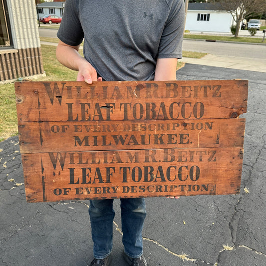 Scarce 1900s Willam Beitz Milwaukee Wis Leaf Tobacco Crate End Sign