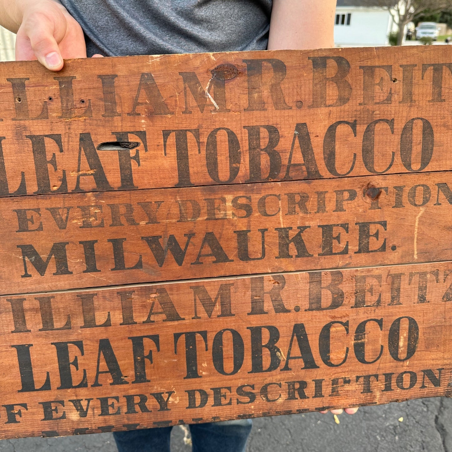 Scarce 1900s Willam Beitz Milwaukee Wis Leaf Tobacco Crate End Sign