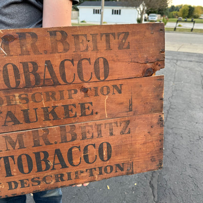 Scarce 1900s Willam Beitz Milwaukee Wis Leaf Tobacco Crate End Sign